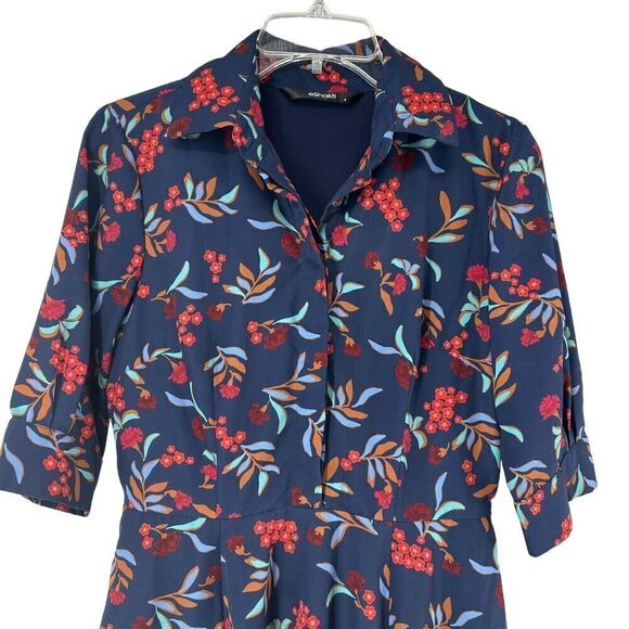 eShakti Shirt Dress Blue Floral Collared A Line Size 4 Short Sleeve Knee Length - Picture 3 of 9